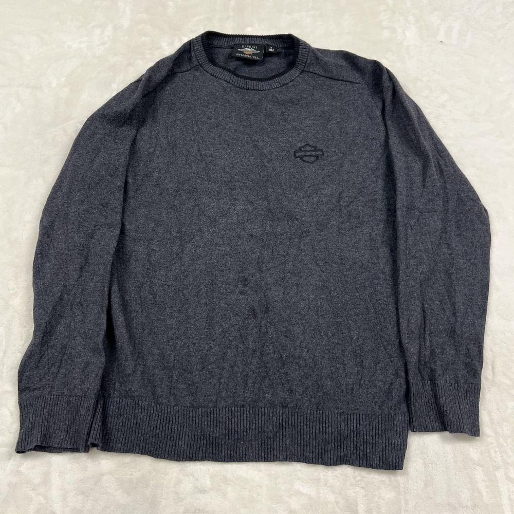 Harley-Davidson Sweater Mens Medium Gray Embroidered Logo Crewneck Knit 0621